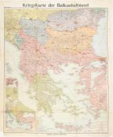 cca 1915-1918 Kriegskarte der Balkanhalbinsel / A Balkán-félsziget térképe az I. világháborúban, 1 : 1.500.000, Gotha, Justus Perthes, sérülésekkel, 88x72 cm