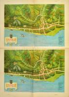 1959 Visegrád távlati térképe (2 példány, felvágatlan íven), Bp., Kartográfiai Vállalat (Offset-ny.), hátoldalán többnyelvű szöveggel, az ív közepén kis szakadással, 70x50 cm