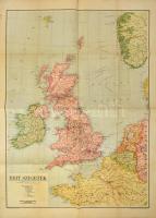 cca 1930 A Brit szigetek térképe, Bp., Kókai Lajos kiadása (Hornyánszky Viktor-ny.), helyenként kissé foltos, javított, 88x62,5 cm / Map of Great Britain