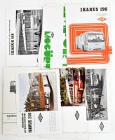 cca 1970 Ikarus autóbusz prospektusok + MOGÜRT export-import képes kiadvány, össz. 10 db, Csepel Vas- és Fémművek Híradástechnikai Gépgyára mappában