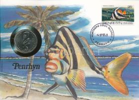Cook-szigetek / Penrhyn 1992. 1$ felbélyegzett borítékban, bélyegzéssel, német nyelvű leírással T:UNC Cook Islands / Penrhyn 1992. 1 Dollar in envelope with stamp and cancellation, with German description C:UNC