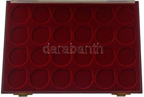 Bordó műbőr borítású érmetartó doboz, összesen 24db svájci 5 Frankos számára, jó állapotban