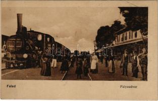 Feled, Veladín; pályaudvar, vasútállomás, gőzmozdony, vonat. Vasúti levelezőlapárusítás 346. / railway station, locomotive, train