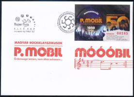 2023 Magyar rockklasszikusok P.Mobil vágott blokk piros 00245 sorszámmal FDC-n