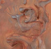 Veti G. jelzéssel: Lovas akrobata. Terrakotta fali dísz. Jelzett, hibátlan 38x28 cm