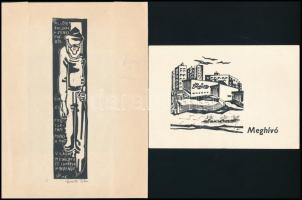 Ürmös Péter (1956- ): 5 db kisgrafika, meghívó. Vegyes technika, papír, jelzettek, lapméret: 15x10 c...