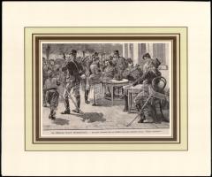 Az 1892-ki nagy háborúból - Belgrád megszállása az osztrák-magyar csapatok által. Rotációs fametszet, papír, jelzett a metszeten. Modern paszpartuban. 14x21 cm.