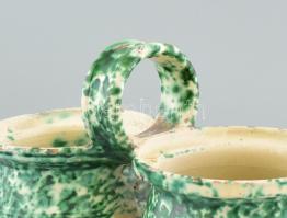 Ikerfazék. Mázas cserép, kézzel festett XIX. sz. sérült 22x22 cm