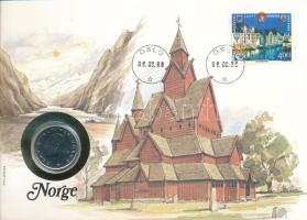 Norvégia 1987. 50ö Cu-Ni felbélyegzett érmés borítékban, bélyegzéssel T:AU  Norway 1987. 50 Öre Cu-Ni in coin envelope with stamp, cancellation C:AU