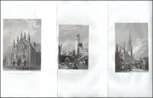 cca 1850 Európai városrészletek és panorámák, össz. 15 db: Königsberg (Kaliningrad), Innsbruck, Bing...