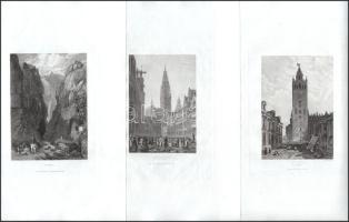 cca 1850 Európai városrészletek és panorámák, össz. 15 db: Königsberg (Kaliningrad), Innsbruck, Bing...