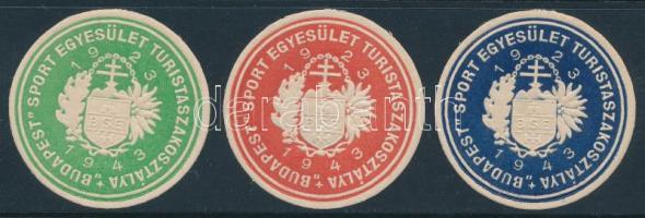 1943 3 db pecsétbélyeg- Budapest Sport Egyesület (BSE) Tusristaszakosztálya