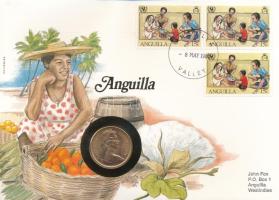 Anguilla 1977. 2p, felbélyegzett borítékban, bélyegzéssel, német nyelvű leírással T:UNC Anguilla 1977. 2 Pence in envelope with stamp and cancellation, with German description C:UNC