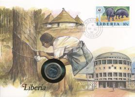 Libéria 1977. 5c felbélyegzett borítékban, bélyegzéssel, német nyelvű leírással T:UNC Libéria 1977. 5 Cents in envelope with stamp and cancellation, with German description C:UNC