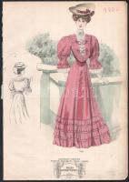 cca 1903-1906 5 szecessziós/art nouveau női divatkép, többségében a Le Bon Ton c. lapból. Litográfia...