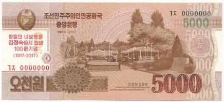 Észak-Korea 2017. 5000W "Kim Dzsongszuk, Kim Ir Szen első feleségének születésének 100. évfordulójára" felülbélyegzéssel, "MINTA" felülnyomással és "0000000" sorszámmal T:UNC North Korea 2017. 5000 Won "100th birthday of Kim Jong Sook, first wife of Kim Il Sung" overprint with "SPECIMEN" overprint and "0000000" serial number C:UNC Krause P#CS20a