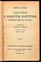 Smith Ádám: Vizsgálódás a nemzetek jólétének természetéről és okairól. I-II. köt. Ford.: Éber Ernő. Bp., 1940, Magyar Közgazdasági Társaság, IV+495 p., IV+532 p. Első kiadás. Aranyozott gerincű egészvászon-kötésben, helyenként kissé sérült lapokkal, intézményi bélyegzőkkel.
