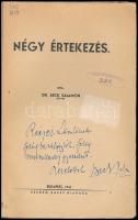 Dr. Beck Salamon: Négy értekezés. Bp., 1941, szerzői kiadás (Karcag, Kertész József-ny.), 80 p. A sz...