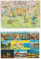 17 db MODERN térképes képeslap / 17 modern map motive postcards