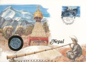 Nepál 1975. 5p, felbélyegzett borítékban, bélyegzéssel, német nyelvű leírással T:XF Nepal 1975. 5 Paisa in envelope with stamp and cancellation, with German description C:XF