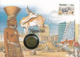 Namíbia 1993. 1D felbélyegzett borítékban, bélyegzéssel, német nyelvű leírással T:UNC Namibia 1993. 1 Dollar in envelope with stamp and cancellation, with German description C:UNC