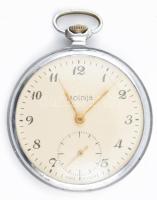 Molnija márkájú szovjet férfi zsebóra, fém tokos, nem jár, plexi sérült, d: 4,5 cm