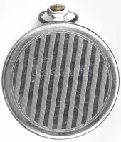 Molnija márkájú szovjet férfi zsebóra, fém tokos, nem jár, plexi sérült, d: 4,5 cm