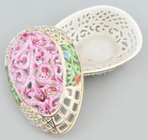 Herendi porcelán áttört tojás Kézzel festett, jelzett, hibátlan 12x7 cm