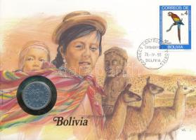 Bolívia 1987. 50c Al felbélyegzett borítékban, bélyegzéssel, német nyelvű tájékoztatóval T:AU Bolivia 1987. 50c Al in envelope with stamp, cancellation and a prospectus in german C:AU