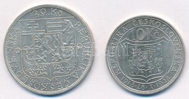 Csehszlovákia 1928. 10K Ag "Masaryk" + 1937. 20K Ag "Masaryk" mindkettő kapszulá...