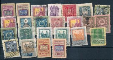 80 db 1944 előtti magyar illetékbélyeg, 3 db stecklapon