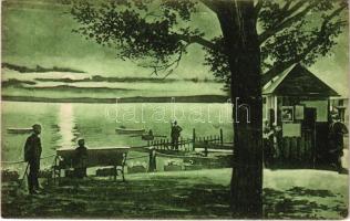 1925 Balatonfüred, Csónak kikötő. Oblatt Árpád kiadása (lyuk / pinhole)