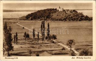 1950 Balatongyörök, Szent Mihály kápolna + vasúti "MOZGÓPOSTA 407. sz." (EK)