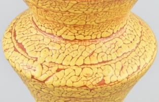 Gorka Iparművészeti Vállalat csurgatott mintás kerámia váza. Kézzel festett, jelzett, hibátlan 23 cm