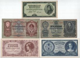 1930. 20P + 1932. 50P + 1946. 100.000.000MP + 1.000.000.000MP + 10.000BP T:AU-F közte szép papír