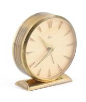 Emes utazó óra, ébresztő funkciós, mechanikus szerkezettel, fém házzal, némi kopással, 5,5x5 cm