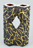 Király dupla váza. Tigris mintás, plasztikus, Kézzel festett, jelzett, hibátlan 24 cm