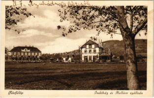 1927 Révfülöp, Indóház és Hullám szálloda. Kiadja Monostory György 14. sz.