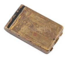 Régi púderes / sminkes doboz, réz, fedelén vésett mintával díszítve, belül tükörrel, jelzett: Ki-Gu,...