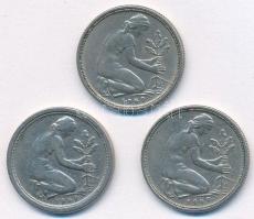 NSZK 1949. 50pf Cu-Ni (3xklf verdejel) T:XF,VF
GFR 1949. 50 Pfennig Cu-Ni (3xdiff mintmarks) C:XF,V...
