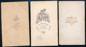 cca 1860-1870 3 db keményhátú fotó, Décsey Ede erdélyi fotós műtermeiből (közte 1 db Kolozsvár/Arad,...