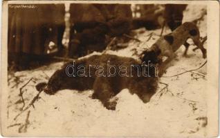 1917 Karpathenbär / Első világháborús orosz harctér, katonák által kilőtt medve a Kárpátokban / WWI K.u.k. military, hunted bear in the Carpathians + "K.u.k. Gebirgsartillerieregiment Nr. 26." (fl)