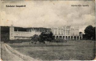 1918 Csopak, Hüvös-féle kastély + "POSTAI ÜGYN." (kopott sarkak / worn corners)