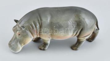 Goebel porcelán víziló. Kézzel festett, jelzett, minimális kopással 18 cm