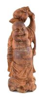 Nevető Buddha faragott fa figura 20 cm