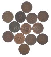 Német Birodalom 1876-1924. 2pf bronz (13xklf) T:AU-F German Empire 1875-1924. 2 Pfennig bronze (13xdiff) C:AU-F