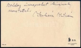 cca 1940 Bozó Gyula (1913-2004) grafikájával díszített, megírt húsvéti üdvözlőkártya, 6,5×12 cm