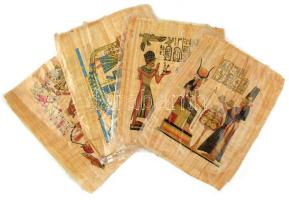 4 db egyiptomi papirusz kézzel festett illusztrációkkal, vegyes állapotban, 42x35 cm körül