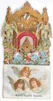 cca 1900 Máriagyüdi emlék, kinyitható dombornyomott csipkés szentkép