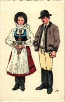 Lövéte, Lueta; Székely népviselet, Lövétei házaspár / Costumi popolari secleri / Transylvanian folklore art postcard s: Haáz (EK)